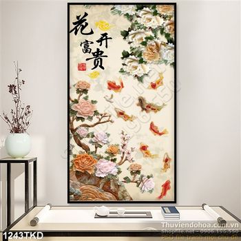 Tranh giả ngọc hoa hồng và cá chép phong thủy