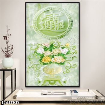 Tranh giả ngọc bình hoa mẫu đơn