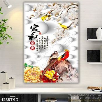 Tranh hoa Mộc lan trắng thư pháp