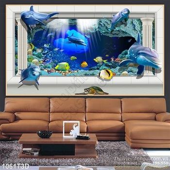 Tranh 3D cá heo đại dương