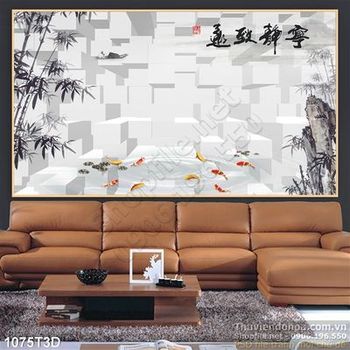 Tranh 3D thư pháp nền gạch
