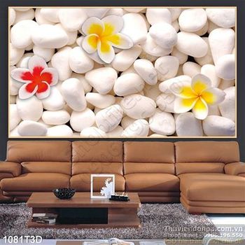 Tranh 3D hoa sứ và sỏi trang trí nội thất