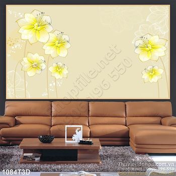 Tranh 3D hoa dán tường nền vàng