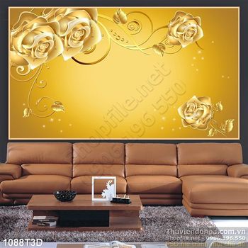 Tranh 3D hoa hồng gold cổ điển trang trí