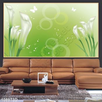 Tranh 3D hoa vân môn nền xanh trang trí