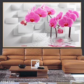 Tranh 3D hoa lan nền gạch trang trí nội thất