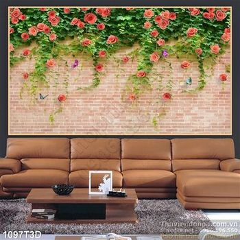 Tranh 3D hoa hồng leo tường