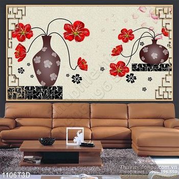 Tranh 3D bình hoa trang trí nội thất phòng ngủ