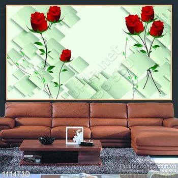 Tranh 3D hoa hồng nền gạch