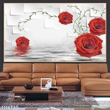 Tranh 3D hoa hồng trang trí nền gạch