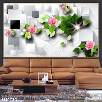 Tranh 3D hoa trang trí nội thất phòng khách