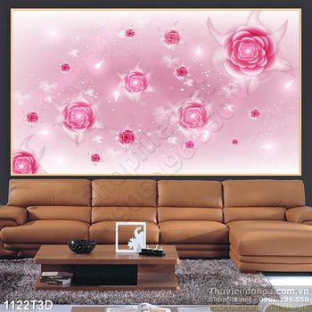 Tranh 3D hoa hồng trang trí nội thất phòng ngủ
