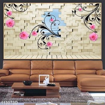 Tranh 3D hoa nền gạch trang trí tường