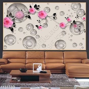 Tranh 3D dán tường hoa hồng treo tường