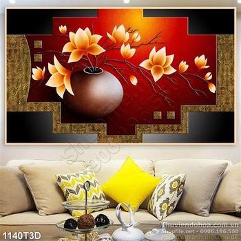 Tranh 3D bình hoa trang trí tường