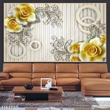 Tranh 3D hoa hồng vàng trang trí