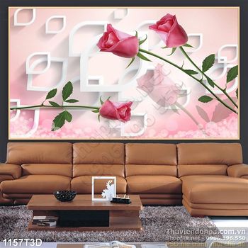 Tranh 3D hoa hồng treo phòng khách