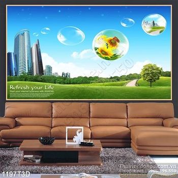 Tranh 3D nhà cao tầng thành phố hiện đại