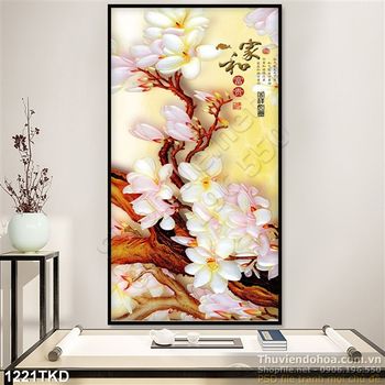 Tranh thư pháp hoa mộc lan