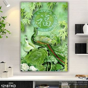 Tranh gỉa ngọc cây tre và chim công