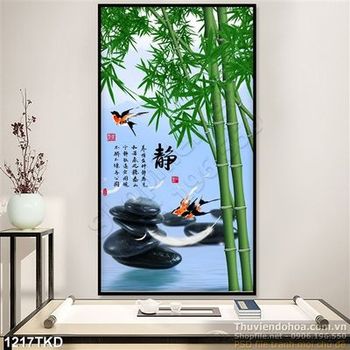 Tranh thư pháp chim sẻ và cây tre