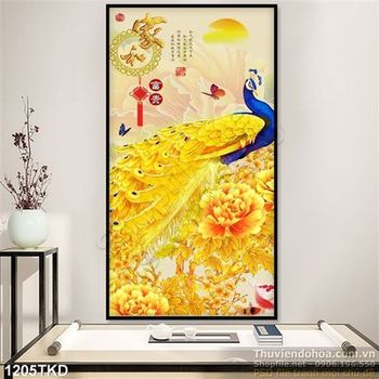 Tranh chim công thư pháp