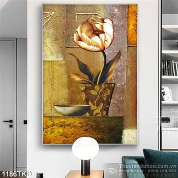 Tranh sơn dầu hoa tulip in gạch