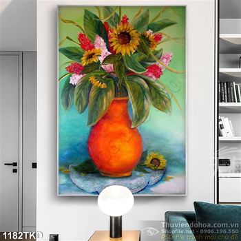 Tranh sơn dầu bình hoa hướng dương