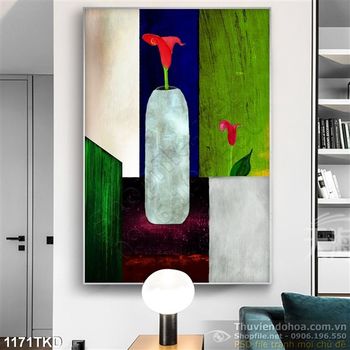 Tranh bình hoa sơn dầu trang trí phòng ngủ