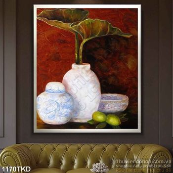 Tranh sơn dầu bình hoa cổ điển