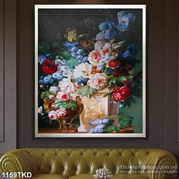 Tranh sơn dầu bình hoa Châu Âu