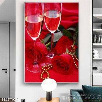 Tranh ly rượu và hoa hồng