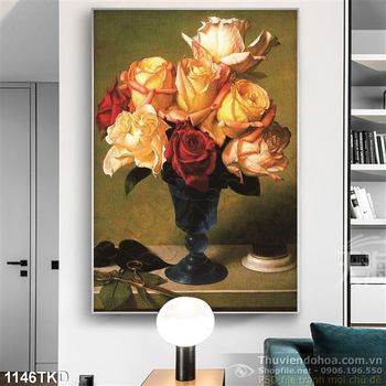 Tranh bình hoa hồng trang trí phong ngủ