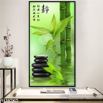 Tranh thư pháp cây tre và mặt nước