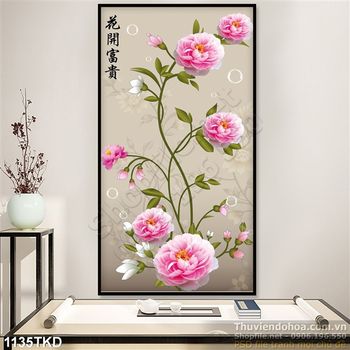 Tranh thư pháp hoa mẫu đơn