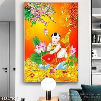 Tranh cá chép và tiên đồng in lịch Tết