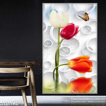 Tranh hoa tulip in gạch trang trí bếp