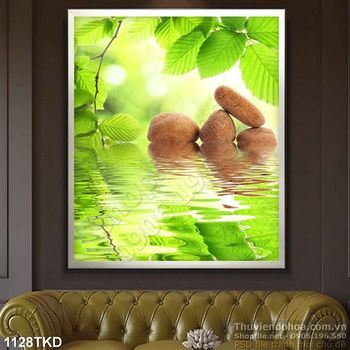 Tranh sỏi và cây trên mặt nước