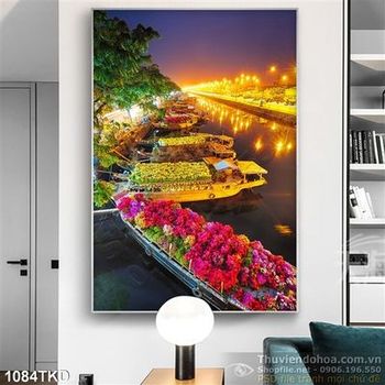 Tranh chợ hoa trên sông
