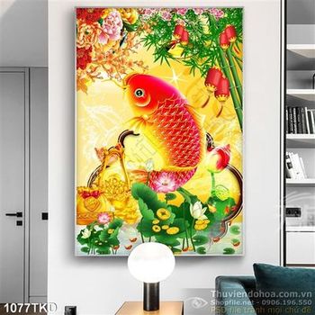 Tranh cá chép và cây tre trang trí Tết