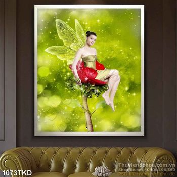 Tranh nàng tiên xanh dán tường nghệ thuật