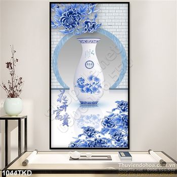 Tranh bình cổ và hoa mẫu đơn xanh