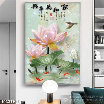 Tranh giả ngọc hoa sen thư pháp