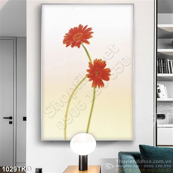 Tranh hoa đồng tiền đỏ trang trí phòng khách