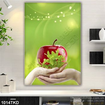 Tranh quả táo nền xanh trang trí phòng ngủ