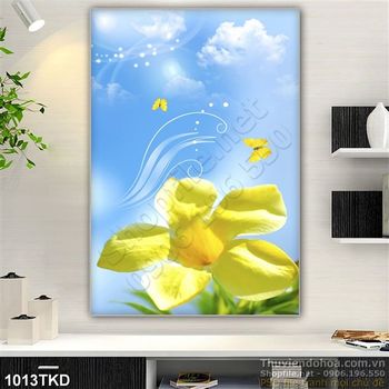 Tranh bầu trời và hoa dán tường phòng ngủ