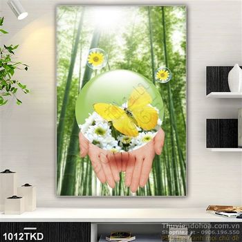 Tranh rừng tre và hoa Cúc