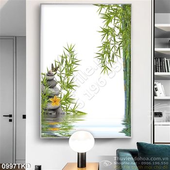 Tranh cây tre và sỏi trang trí Spa