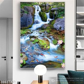 Tranh thác nước và cá chép Koi
