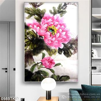 Tranh sơn dầu hoa mẫu đơn